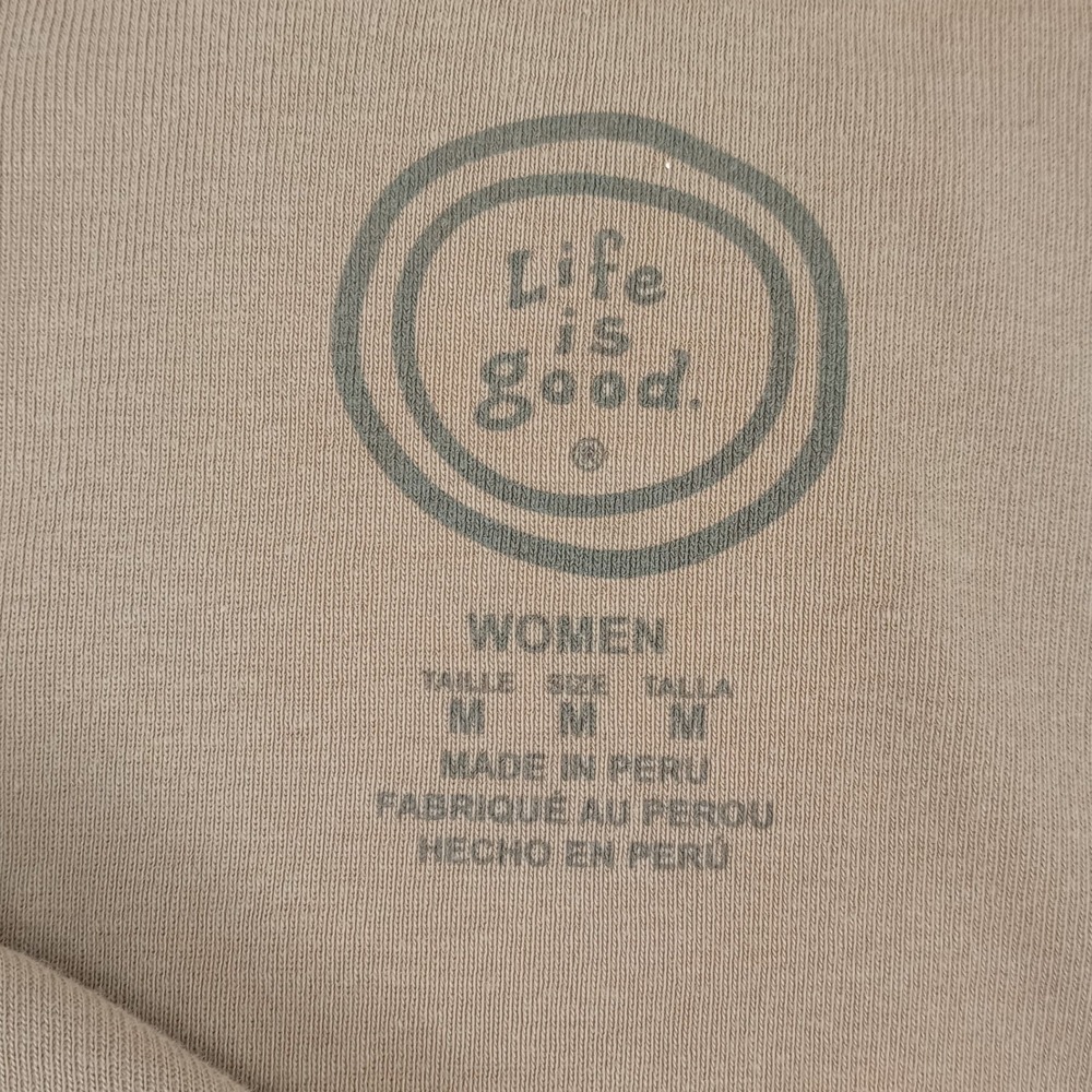Life is Good Womens M Tan Floral Long Sleeve V-Neck Graphic TShirt Casual Top - Picture 3 of 5